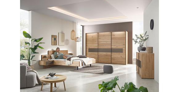 SCHIEBETÜRENSCHRANK 301,9/223,3/67,5 cm 3-türig Bronzefarben, Wildeiche  - Wildeiche/Bronzefarben, Natur, Glas/Holz (301,9/223,3/67,5cm) - Valnatura