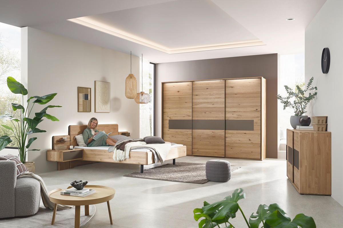 BETTANLAGE - Wildeiche/Bronzefarben, Natur, Glas/Holz (180/200cm) - Valnatura