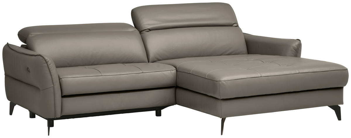 ECKSOFA inkl. Funktionen Grau Echtleder  - Schwarz/Grau, Design, Leder/Metall (246/175cm) - Celina Home
