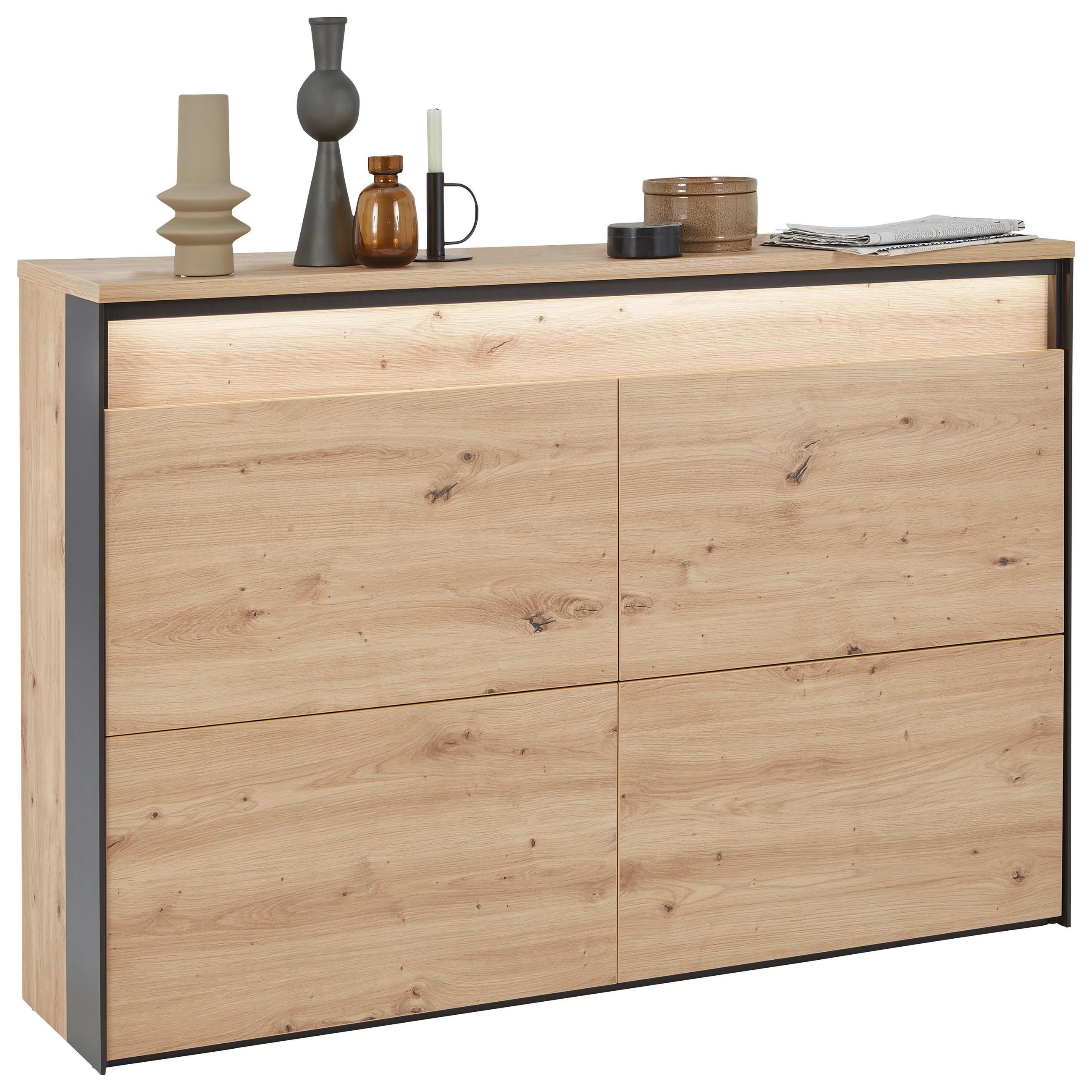 SCHUHSCHRANK Schwarz, Eiche Artisan  - Schwarz/Eiche Artisan, KONVENTIONELL, Holzwerkstoff (139,4/97,5/25cm) - Voleo