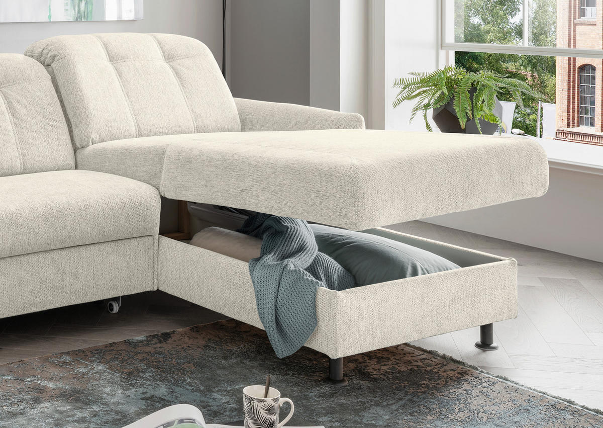 ECKSOFA in Chenille Beige  - Beige/Schwarz, Modern, Textil/Metall (267/184cm) - Livetastic