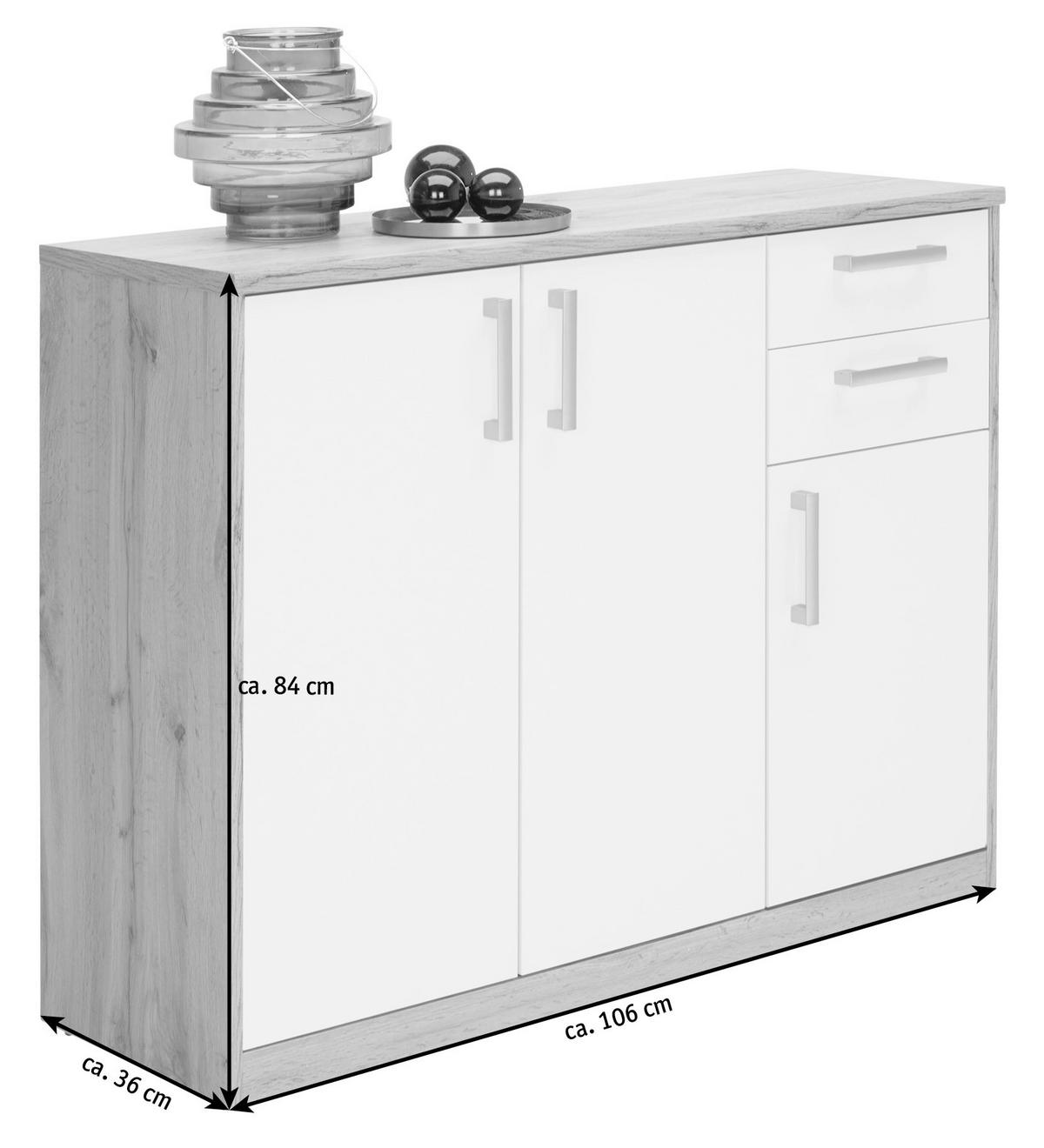 KOMMODE  in 106/84/36 cm  - Silberfarben/Eiche Wotan, KONVENTIONELL, Holzwerkstoff/Kunststoff (106/84/36cm) - Xora