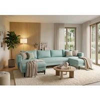 WOHNLANDSCHAFT Mintgrün Struktur  - Schwarz/Mintgrün, MODERN, Textil/Metall (161/306/161cm) - Trendmanufaktur