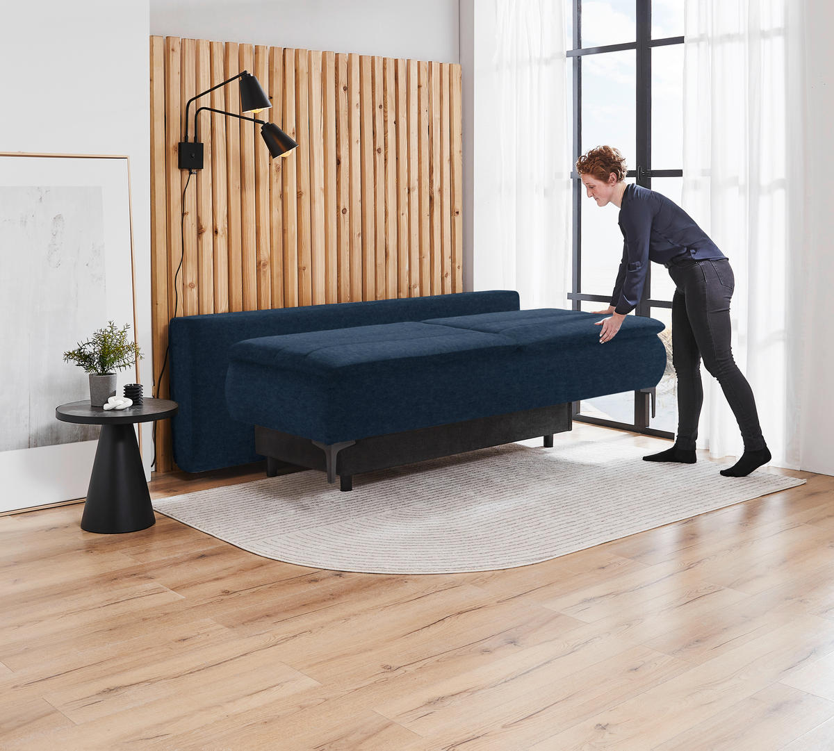 BOXSPRINGSOFA in Flachgewebe Dunkelblau  - Dunkelblau, Konventionell, Textil/Metall (204/93/100cm) - Novel