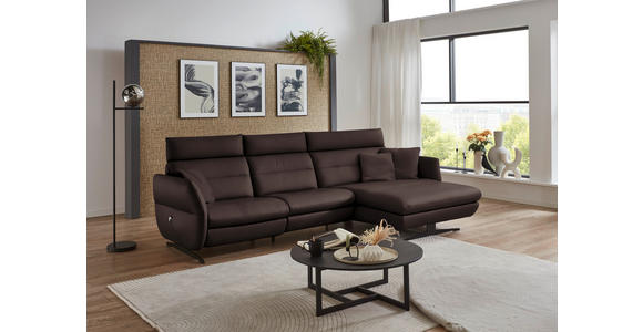 ECKSOFA in Echtleder Dunkelbraun  300/157 cm  - Dunkelbraun/Schwarz, Design, Leder/Metall (300/157cm) - Dieter Knoll