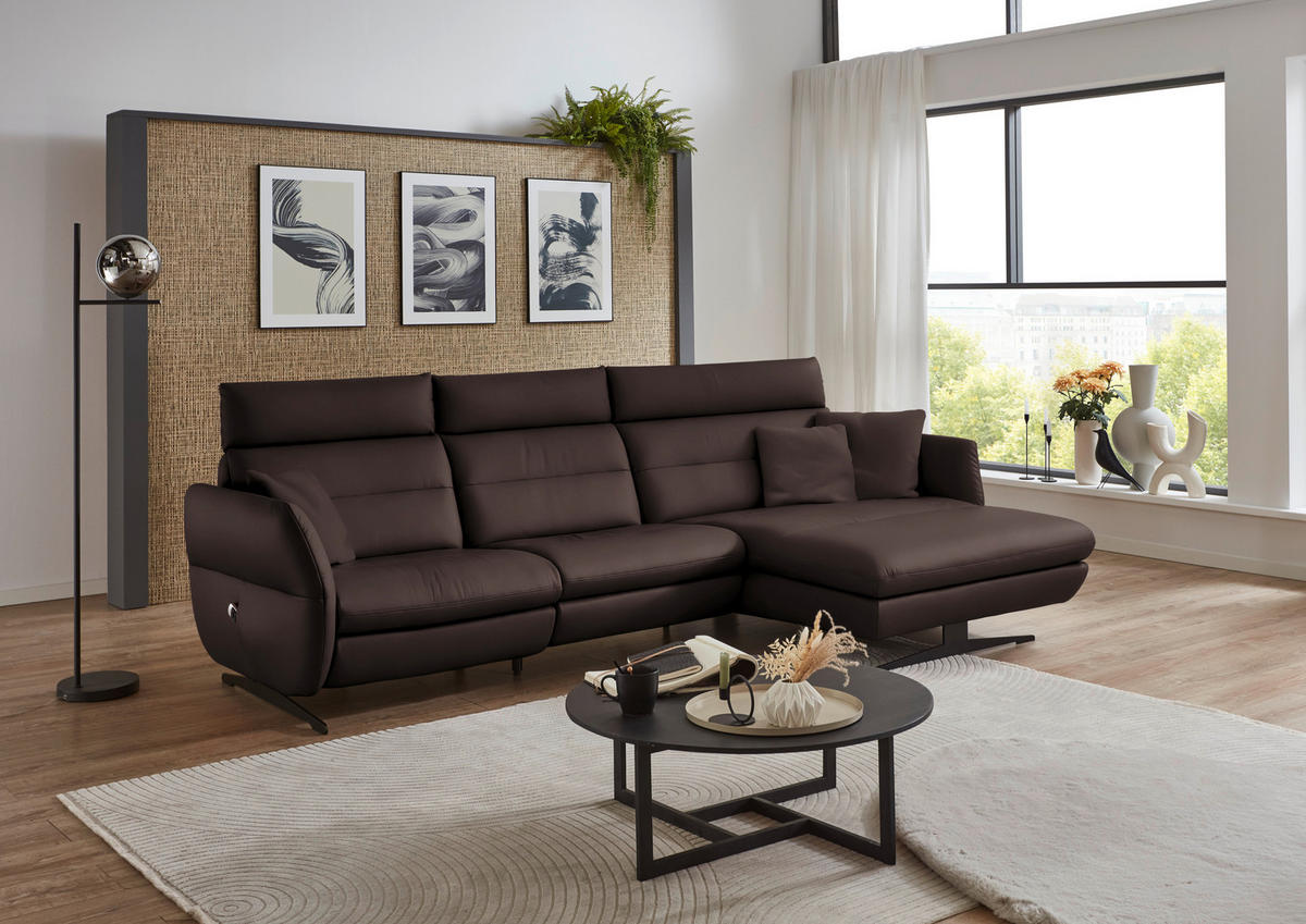 ECKSOFA in Echtleder Dunkelbraun  - Dunkelbraun/Schwarz, Design, Leder/Metall (300/157cm) - Dieter Knoll