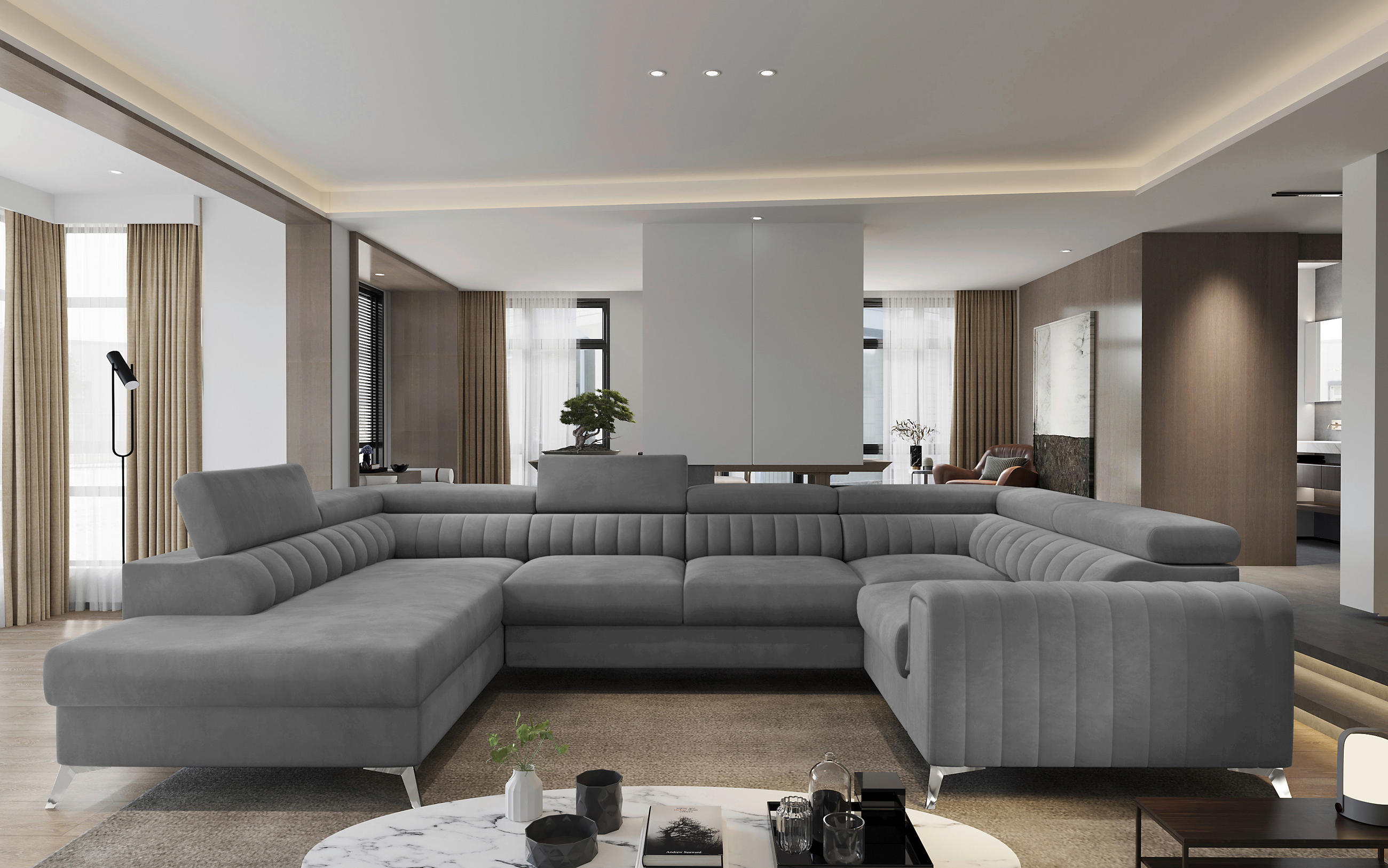 WOHNLANDSCHAFT in Samt Grau  - Silberfarben/Grau, Design, Kunststoff/Textil (202/347/202cm) - MID.YOU