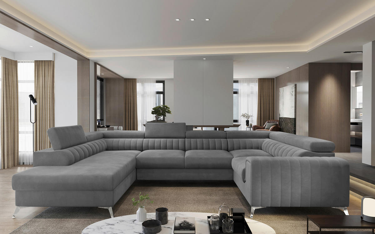 WOHNLANDSCHAFT in Samt Grau  - Silberfarben/Grau, Design, Kunststoff/Textil (202/347/202cm) - MID.YOU