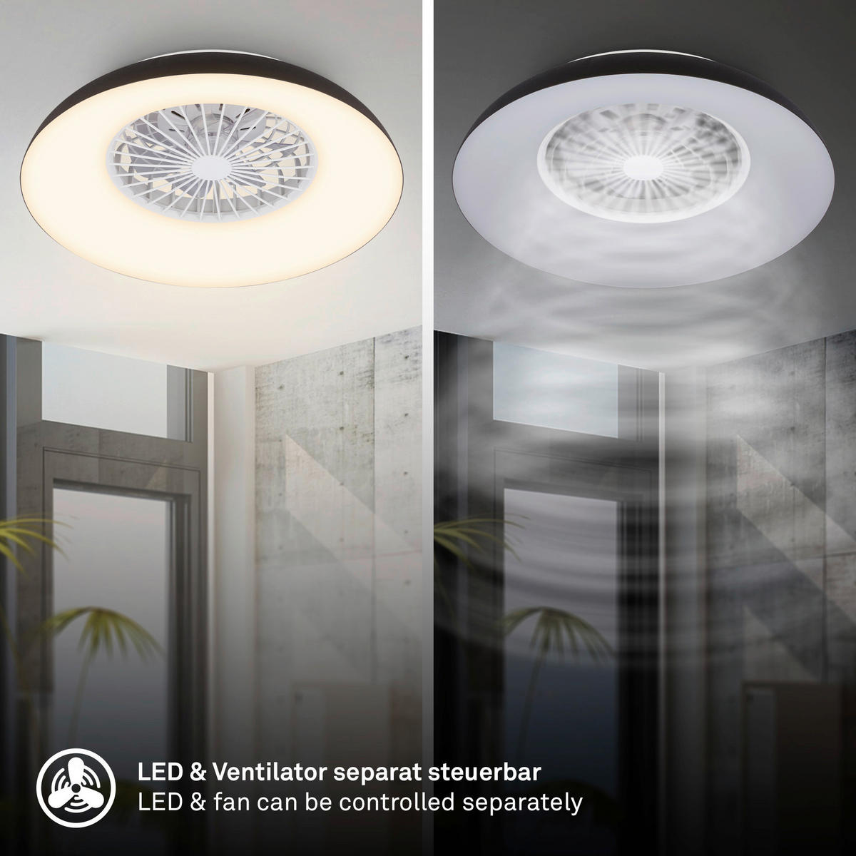 Deckenleuchte mit Ventilator 60/19 cm  - Schwarz/Weiß, Design, Kunststoff (60/19cm)