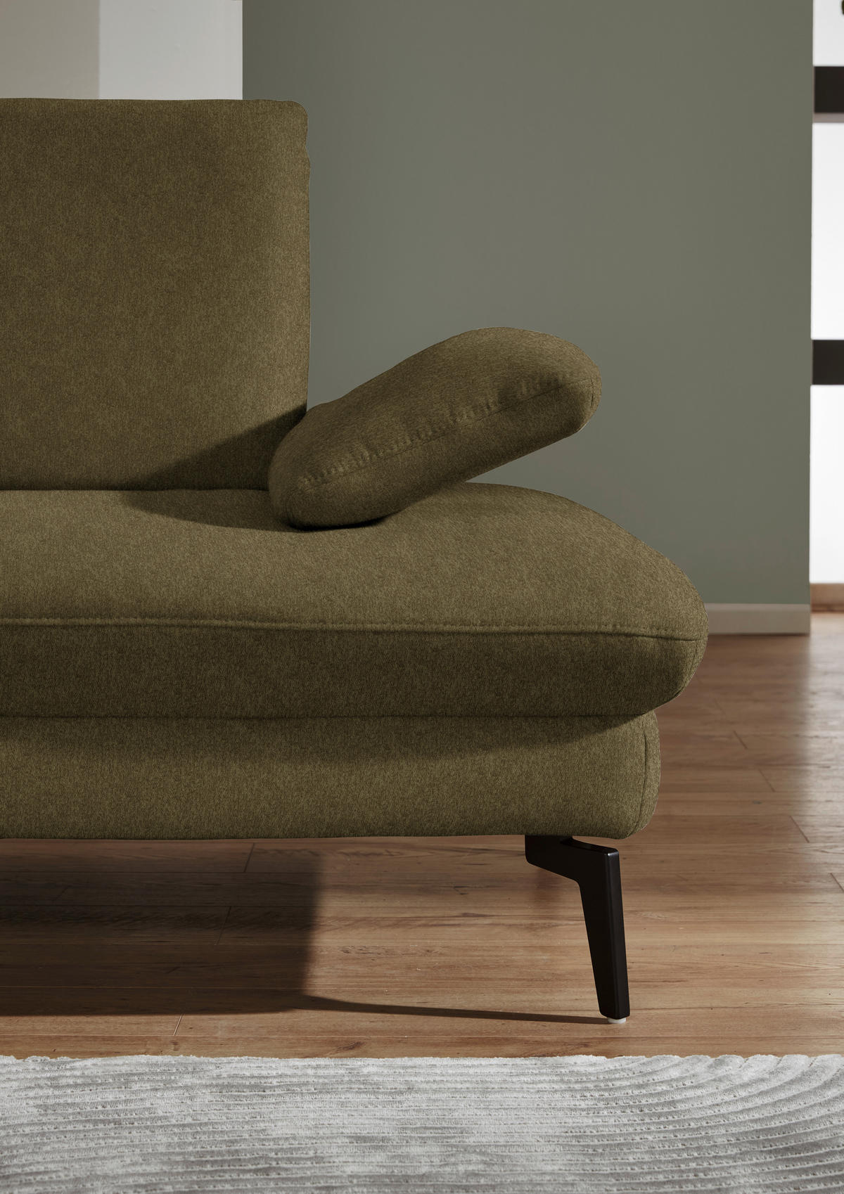 ECKSOFA in Chenille, Mikrofaser Olivgrün  - Schwarz/Olivgrün, Design, Textil/Metall (157/299cm) - Dieter Knoll
