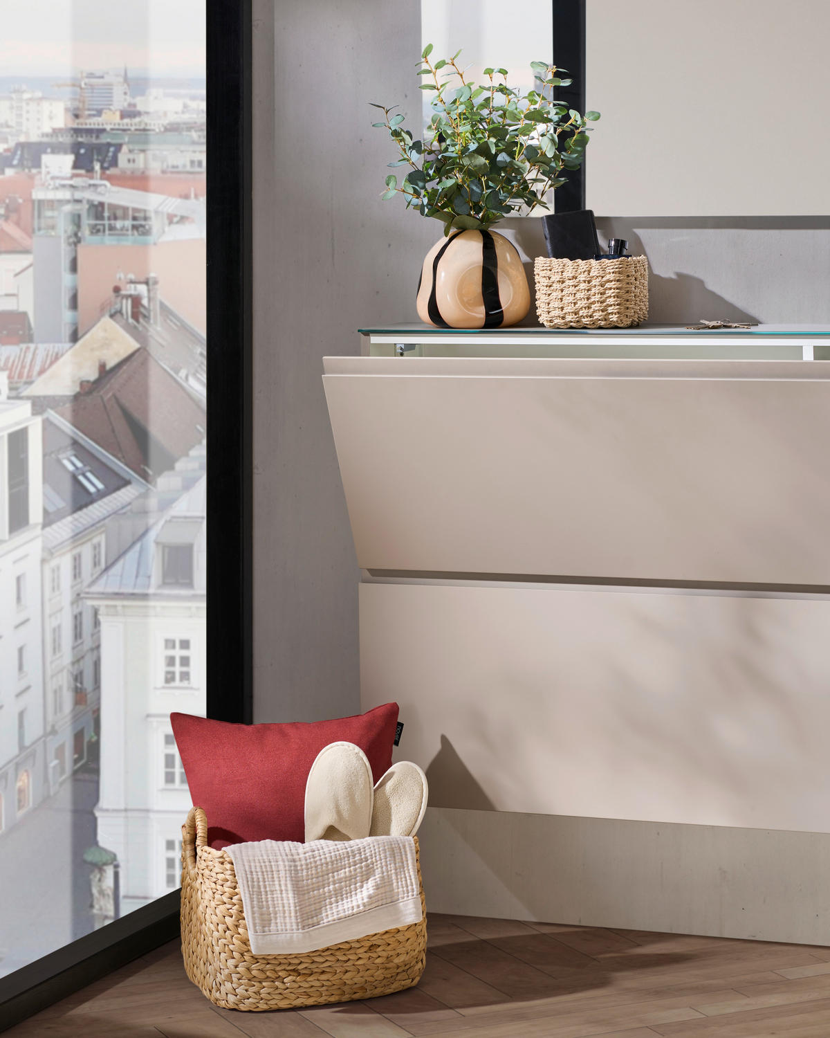 SCHUHKIPPER Gardasee  in 160/81/22 cm  - Taupe, Design, Glas/Holzwerkstoff (160/81/22cm) - Moderano