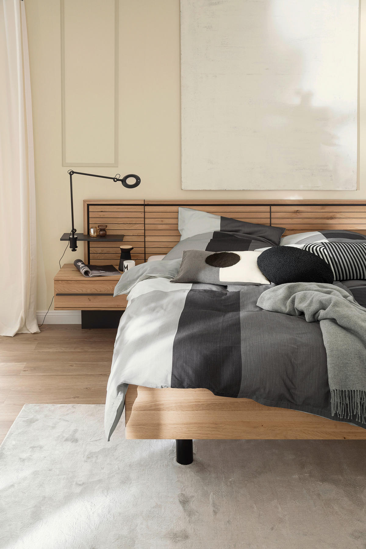 POSTELJINA SILENT LIVING 140/200 cm saten siva, crna, bela, svetlosiva  - siva/bela, Osnovno, tekstil (140/200cm) - Schöner Wohnen