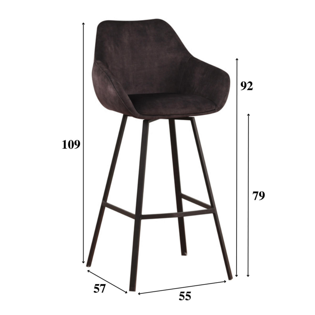 BARHOCKER-SET in Anthrazit  - Anthrazit/Schwarz, MODERN, Textil/Metall (55/109/57cm) - MID.YOU