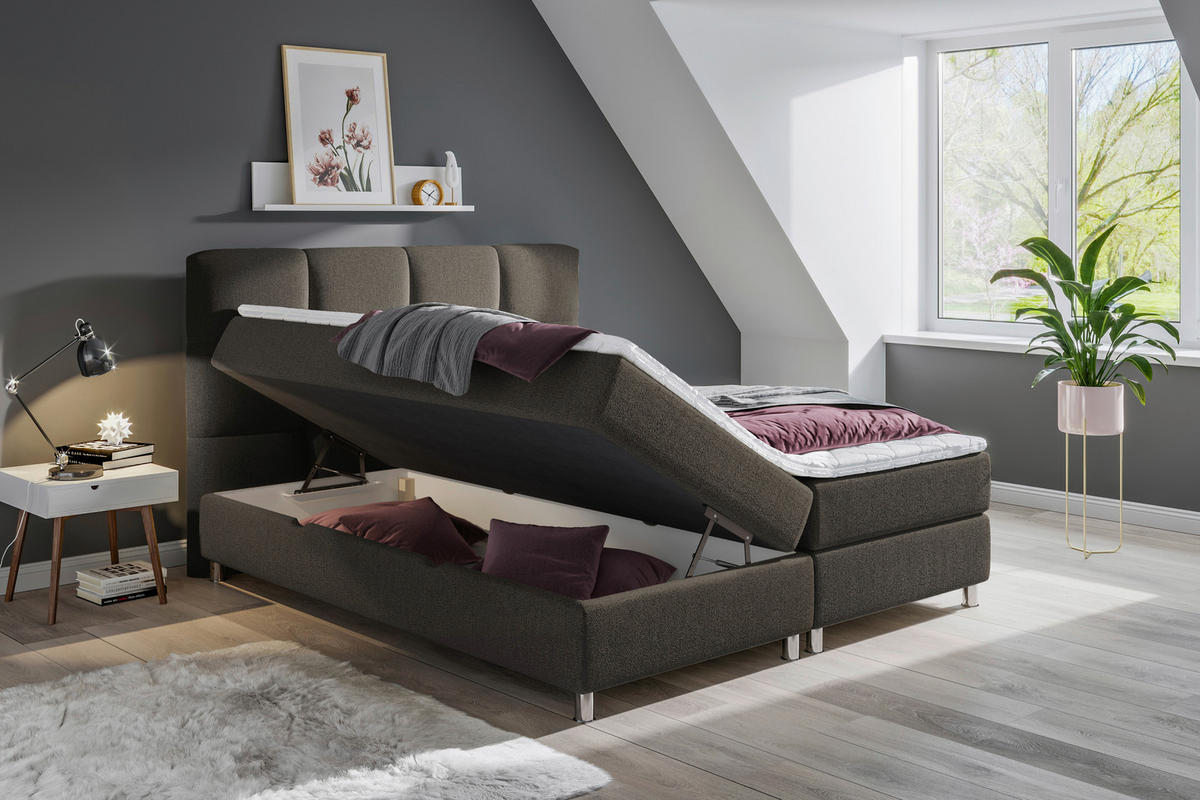 LIT COFFRE 180/200 cm  in Dunkelbraun  - Chromfarben/Dunkelbraun, Design, Textil/Metall (180/200cm) - Ti'me