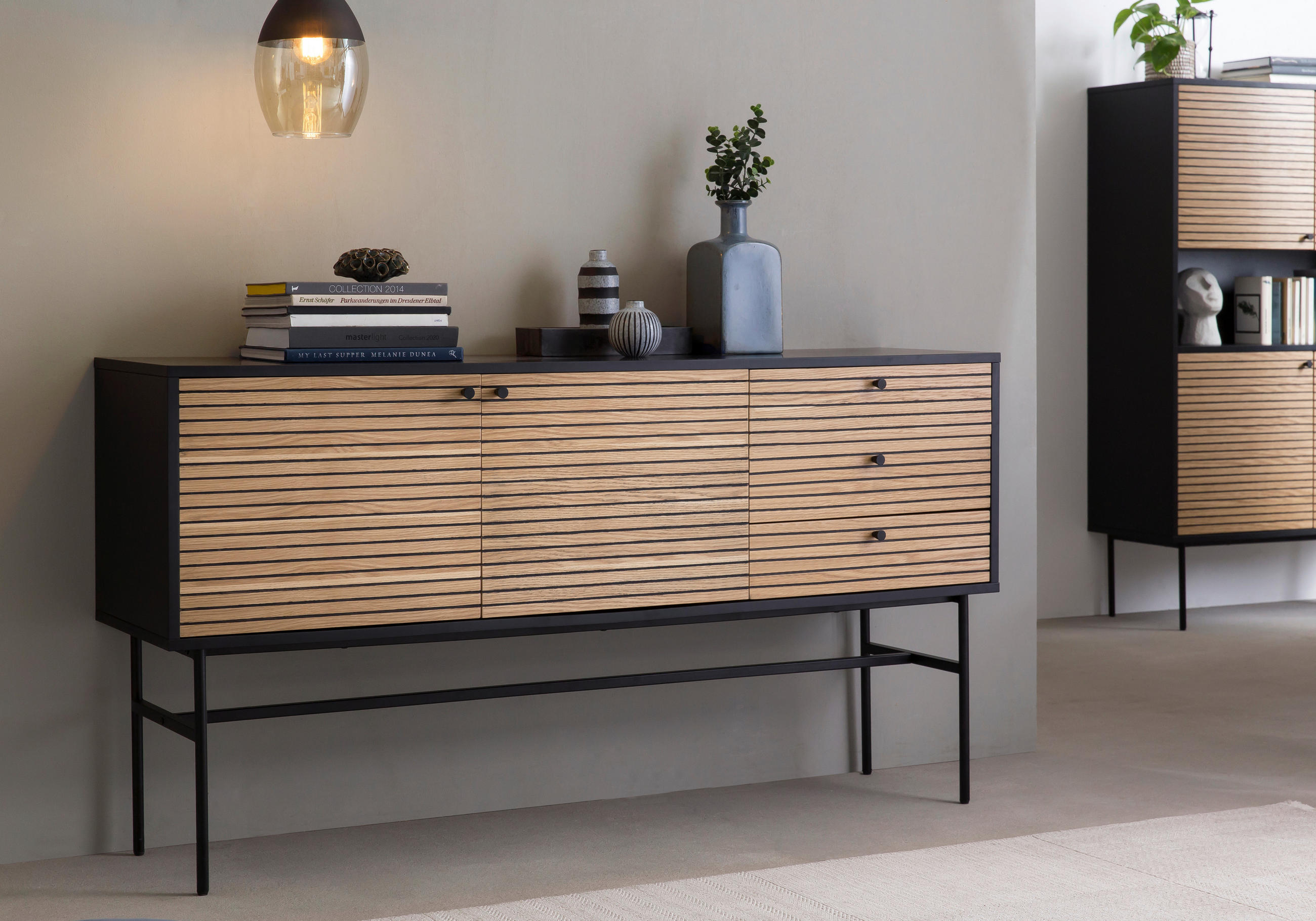 SIDEBOARD 160/85/40 cm  in Schwarz, Eichefarben  - Eichefarben/Schwarz, Design, Holz/Holzwerkstoff (160/85/40cm) - Livetastic