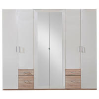 OMARA ZA OBLAČILA, bela, barve hrasta  - srebrne barve/barve hrasta, Design, umetna masa/steklo (270/210/58cm) - Carryhome