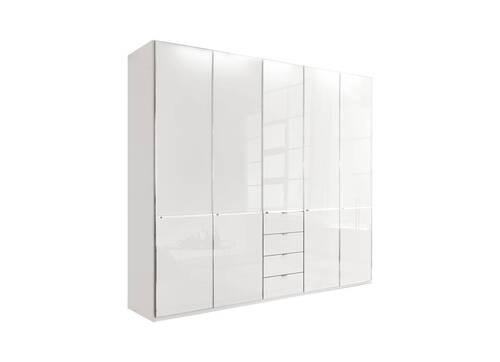 KLEIDERSCHRANK 250/216/58 cm 5-türig Weiß  - Chromfarben/Weiß, KONVENTIONELL, Glas/Holzwerkstoff (250/216/58cm) - Novel