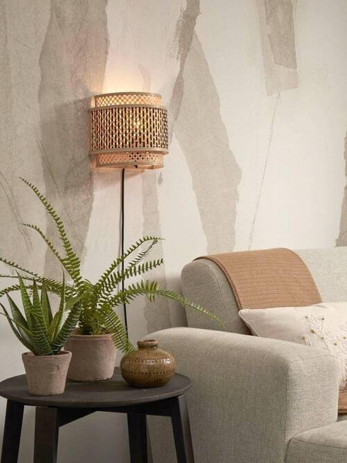 WANDLEUCHTE GOOD&MOJO  24/12/21 cm   - Schwarz/Naturfarben, Trend, Holz (24/12/21cm) - Good & Mojo