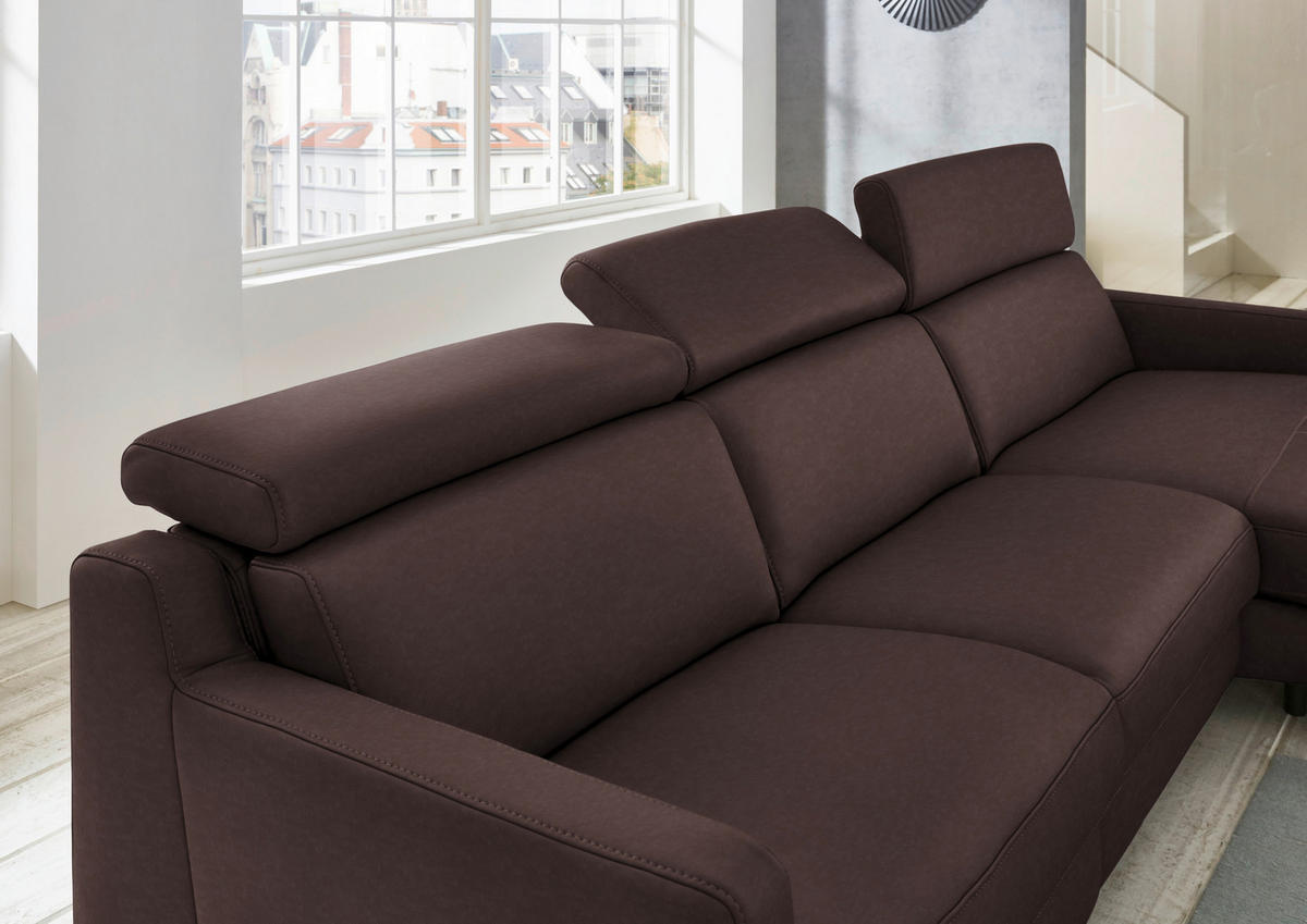 ECKSOFA in Echtleder Dunkelbraun  - Chromfarben/Dunkelbraun, Design, Leder/Metall (291/176cm) - Valdera