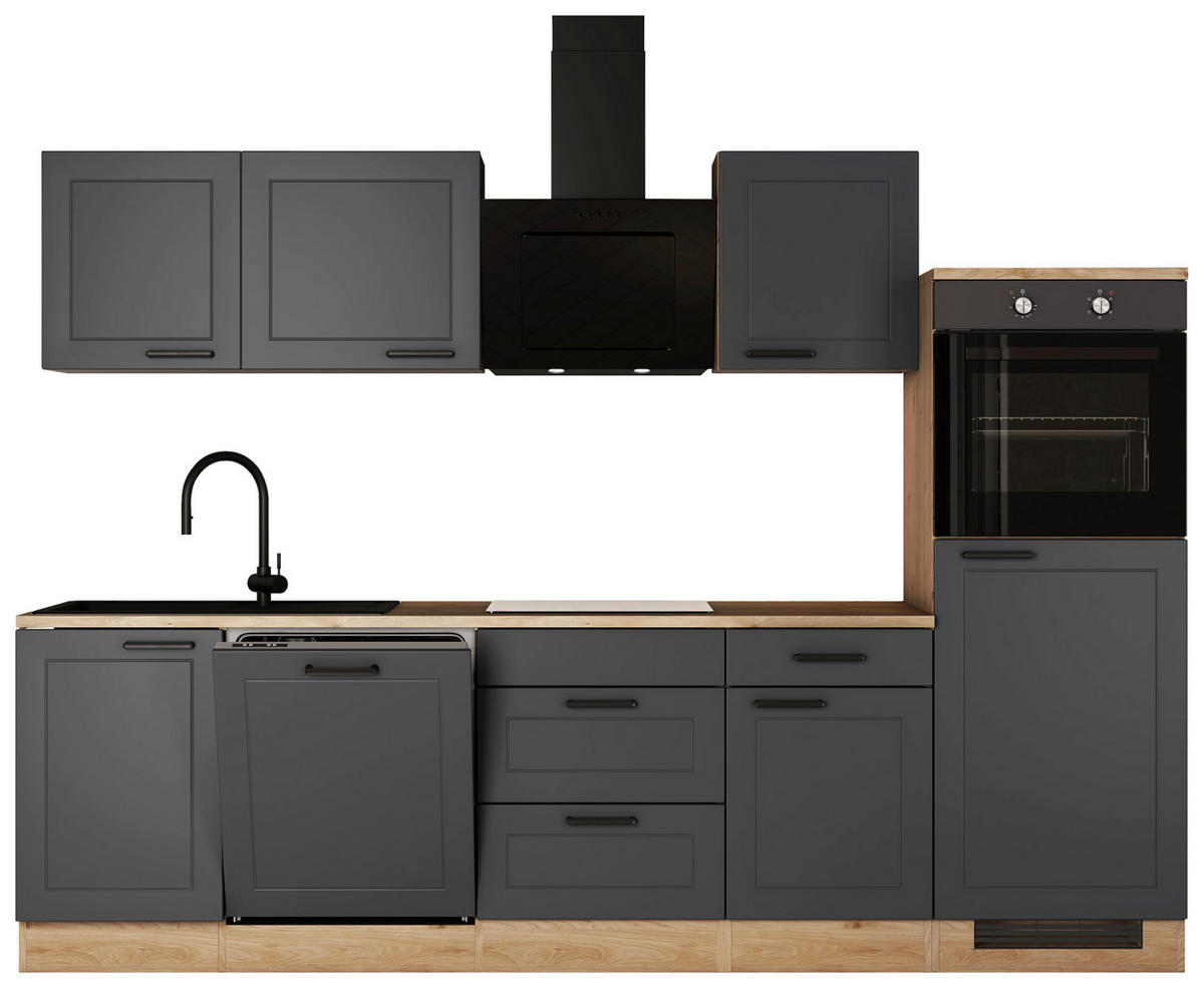 KÜCHENBLOCK 280 cm   in Anthrazit, Eichefarben  - Eichefarben/Anthrazit, Basics, Holzwerkstoff/Metall (280cm) - FlexWell