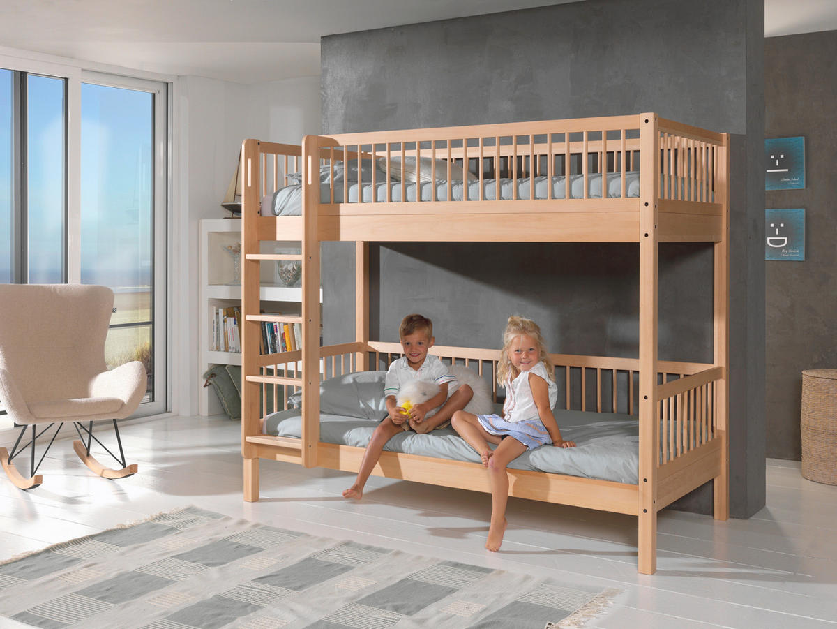 ETAGENBETT 90/200 cm,  in Buchefarben, Absturzsicherung, Leiter, Rollroste  - Buchefarben/Naturfarben, MODERN, Holz (90/200cm) - Vipack