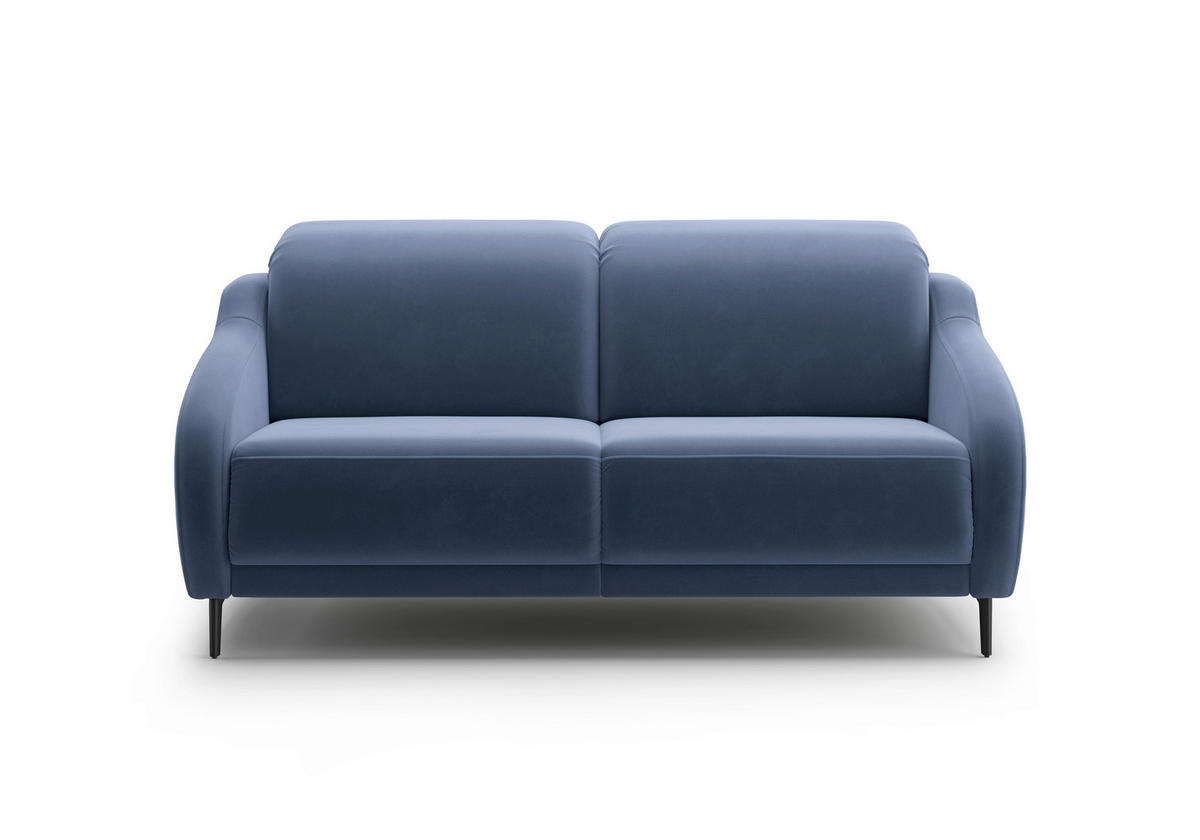 2,5-SITZER in Samt Blau  - Blau/Schwarz, MODERN, Textil/Metall (172/93/104cm) - Sit & More