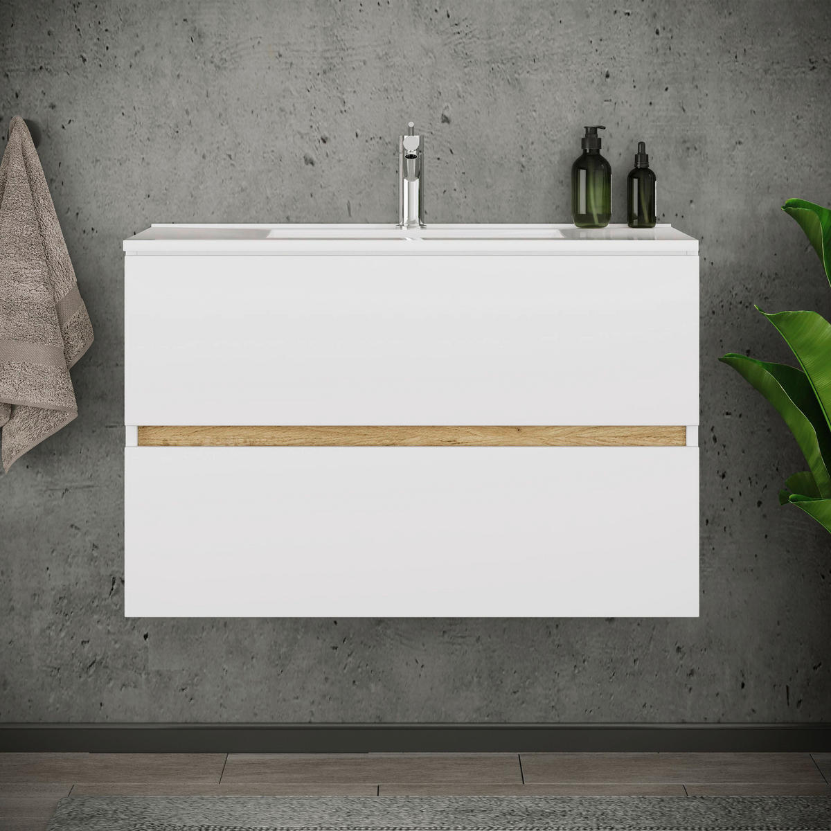 BADEZIMMER 2-teilig  - Honigeiche/Weiss, Trend, Keramik/Holzwerkstoff (81/51/47cm) - MID.YOU