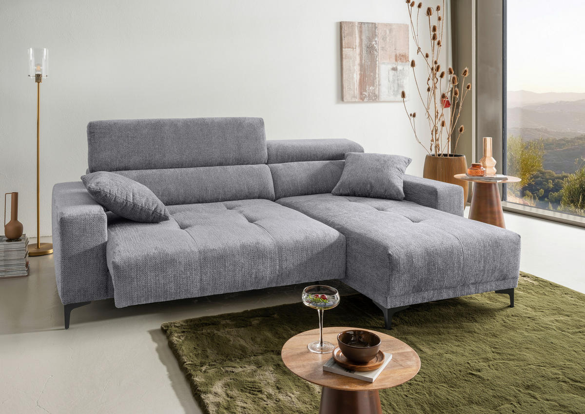 ECKSOFA Chenille Grau  - Schwarz/Grau, Basics, Textil/Metall (250/183cm) - Livetastic