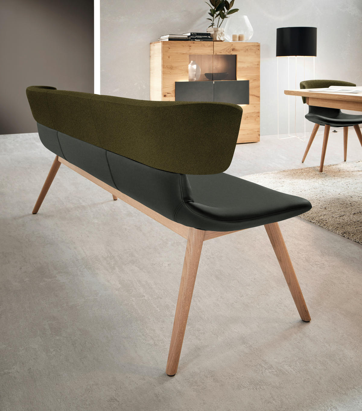 SITZBANK 170/84,5/64,5 cm  in Grün, Eichefarben  - Eichefarben/Grün, Natur, Leder/Holz (170/84,5/64,5cm) - Voglauer