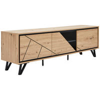 LOWBOARD  in 180/55/40 cm  - Eichefarben/Schwarz, LIFESTYLE, Holzwerkstoff/Metall (180/55/40cm) - MID.YOU