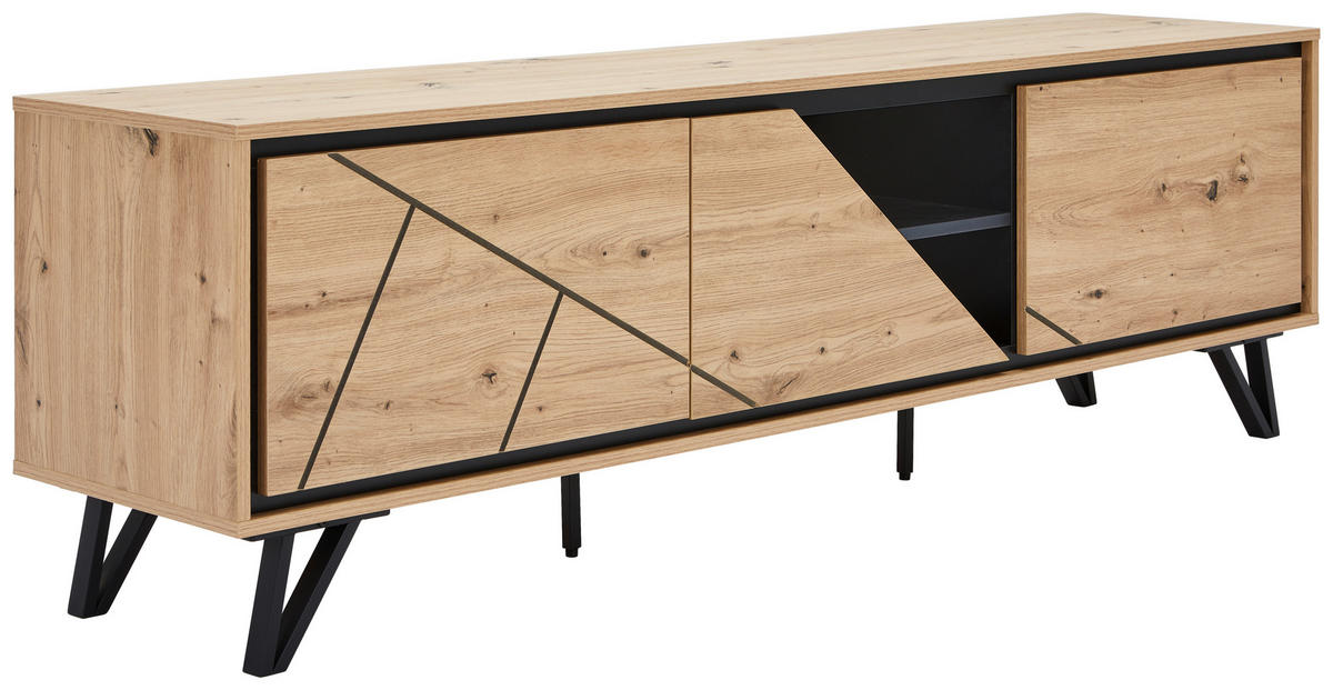 LOWBOARD  in 180/55/40 cm  - Eichefarben/Schwarz, LIFESTYLE, Holzwerkstoff/Metall (180/55/40cm) - MID.YOU