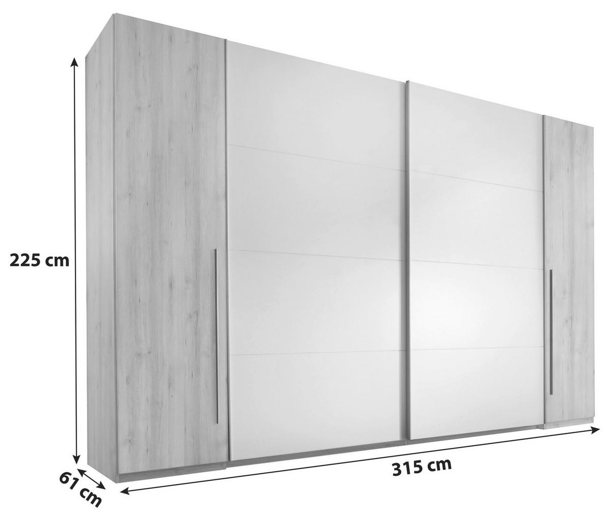 SKŘÍŇ S POSUVNÝMI DVEŘMI, bílá, barvy buku, 315/225/61 cm - bílá/barvy buku, Design (315/225/61cm) - MID.YOU
