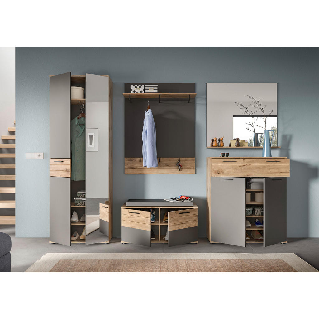 Thumbnail - Mid.you Garderobenpaneel, Grau, Eiche, Holzwerkstoff, 90x117x25 cm, FSC Mix, Kleiderstange, Garderobe, Garderobenpaneele...