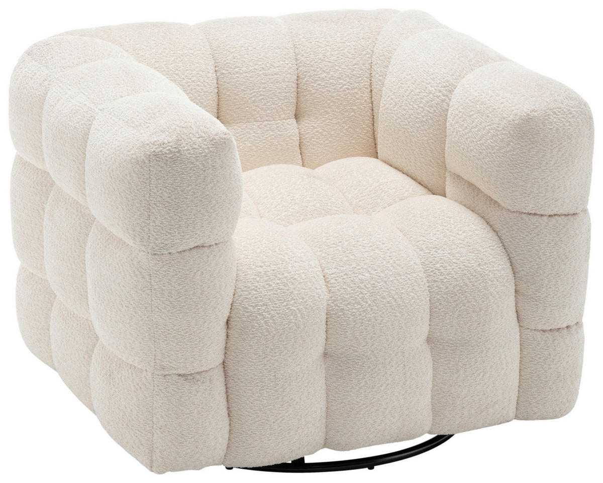 SESSEL in Bouclé Weiß  - Schwarz/Weiß, Design, Textil/Metall (94/83/71cm) - Livetastic