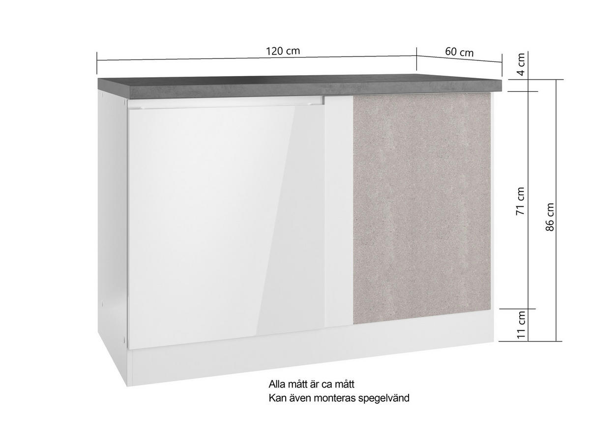 HÖRNBÄNKSKÅP 120/86/60 cm  i vit, grå, vit högglans  - vit/vit högglans, Lifestyle, trämaterial (120/86/60cm) - Held