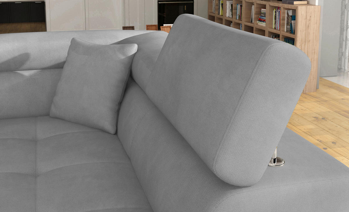 ECKSOFA ANTON in Flachgewebe Grau  272/203 cm  - Silberfarben/Grau, Design, Textil/Metall (272/203cm) - MID.YOU