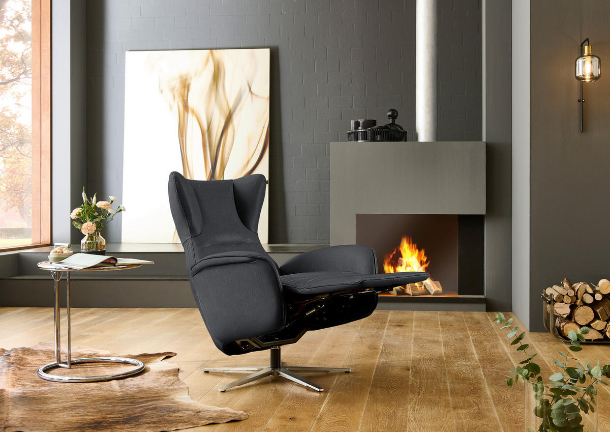 RELAXSESSEL Leder Schieferfarben  - Schieferfarben/Schwarz, Design, Leder/Metall (75/106/86cm) - Valdera