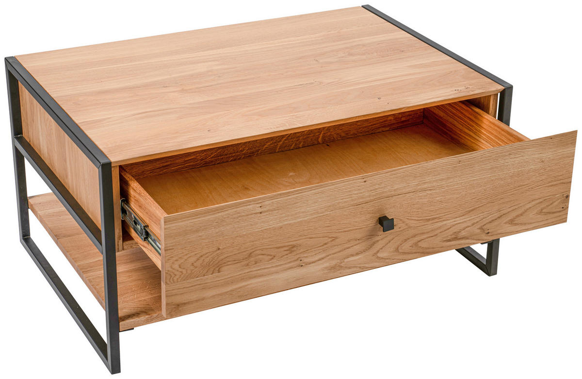 COUCHTISCH Wildeiche vollmassiv 60/90/45 cm rechteckig Wildeiche  - Wildeiche/Schwarz, Trend, Holz/Metall (60/90/45cm) - Boxxx