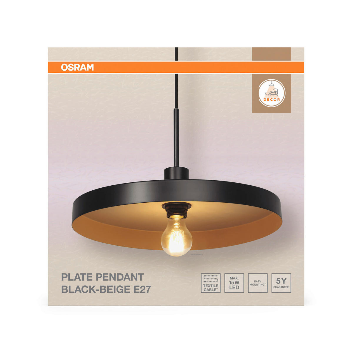 HÄNGELEUCHTE 40/127 cm   - Beige/Schwarz, Basics, Metall (40/127cm) - Osram