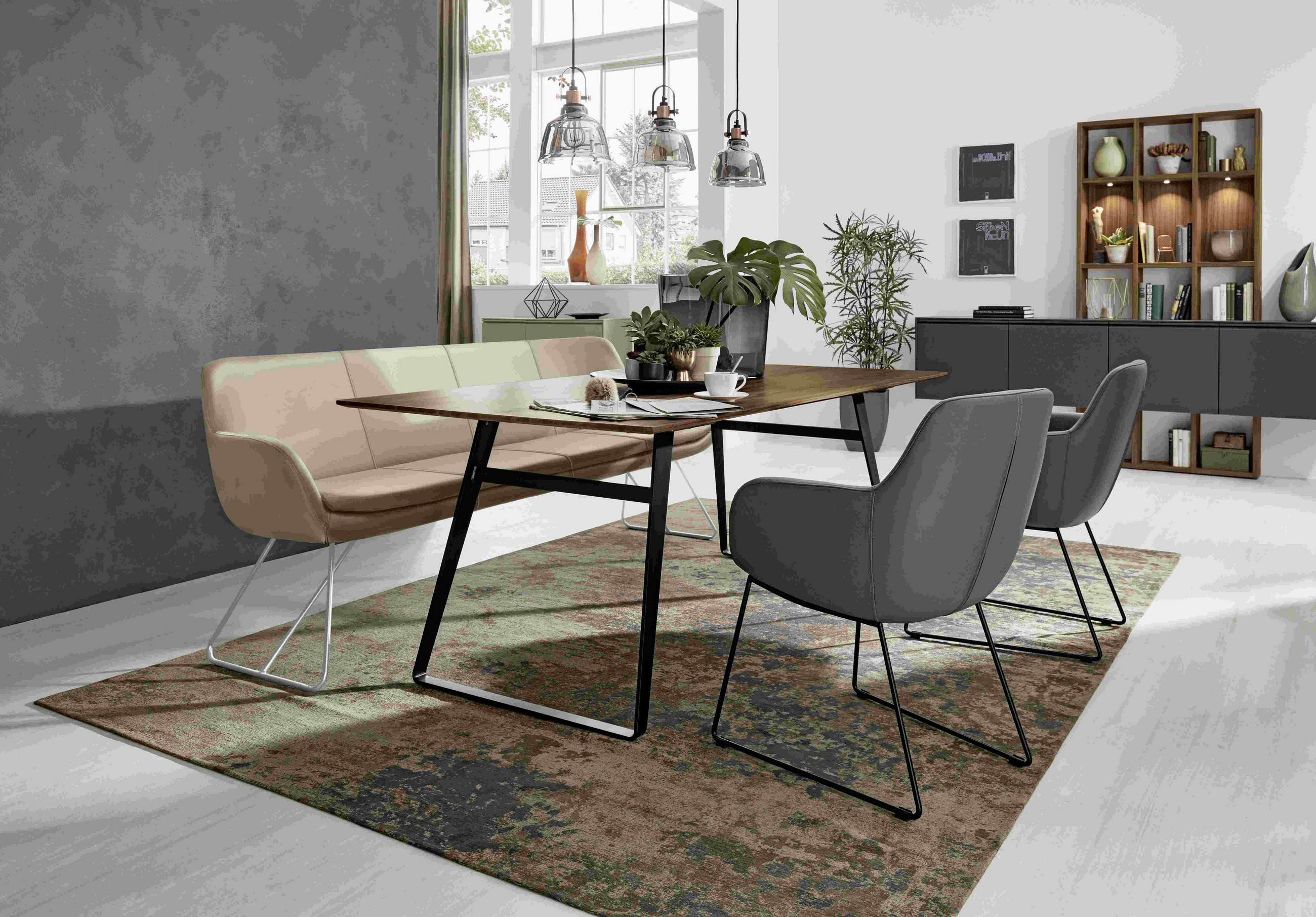 SITZBANK 200/87/65 cm Echtleder Sandfarben Metall  - Sandfarben/Edelstahlfarben, Design, Leder/Metall (200/87/65cm) - Musterring