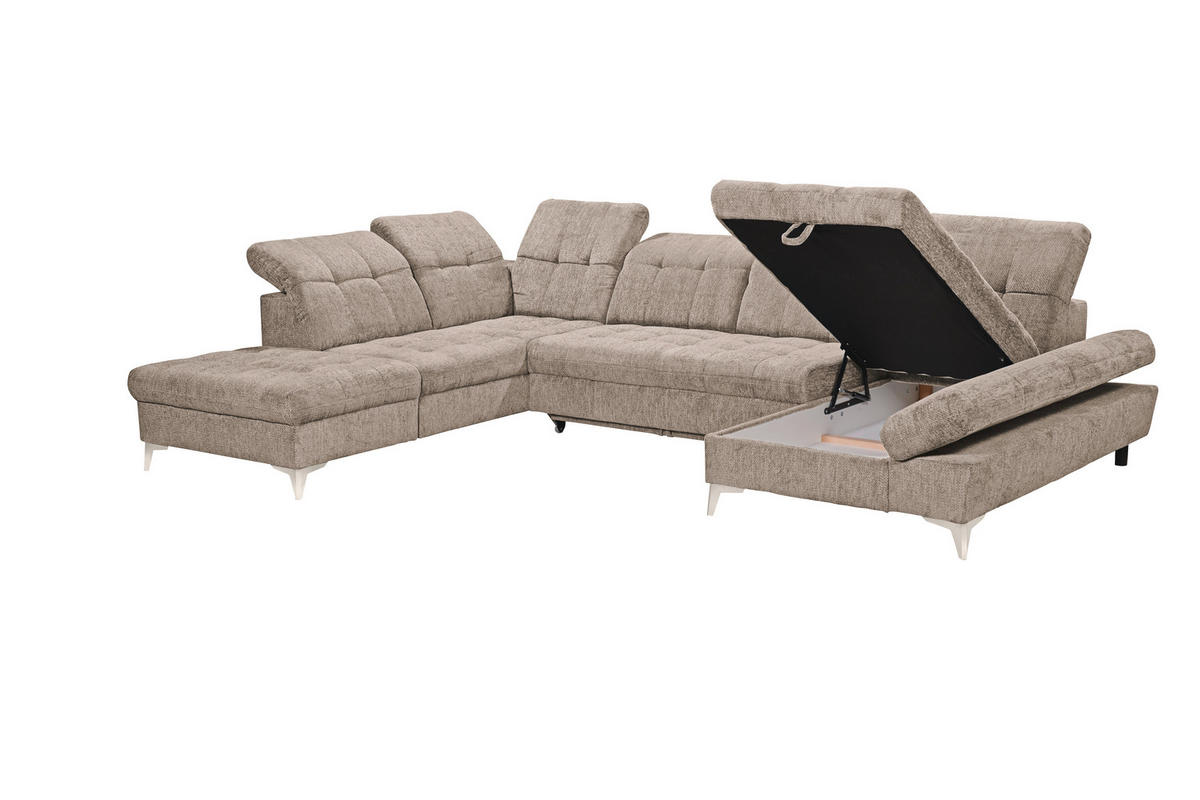 WOHNLANDSCHAFT Mikrovelours Beige  - Kaschmir/Beige, Modern, Kunststoff/Textil (245/348/168cm) - MID.YOU