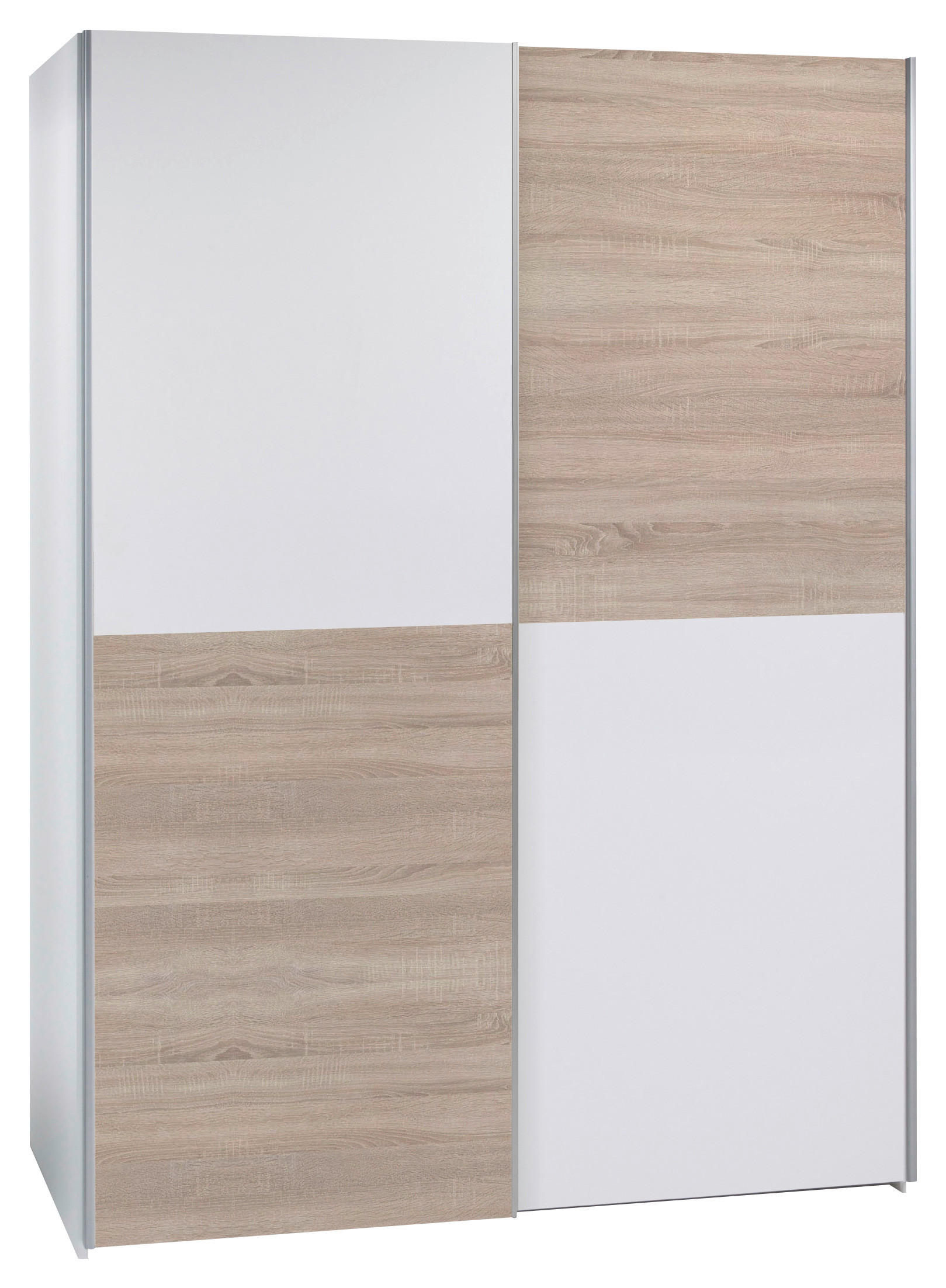 SCHWEBETÜRENSCHRANK in Weiß, Sonoma Eiche  - Alufarben/Weiß, KONVENTIONELL, Holzwerkstoff/Metall (170/195/59cm) - Milino