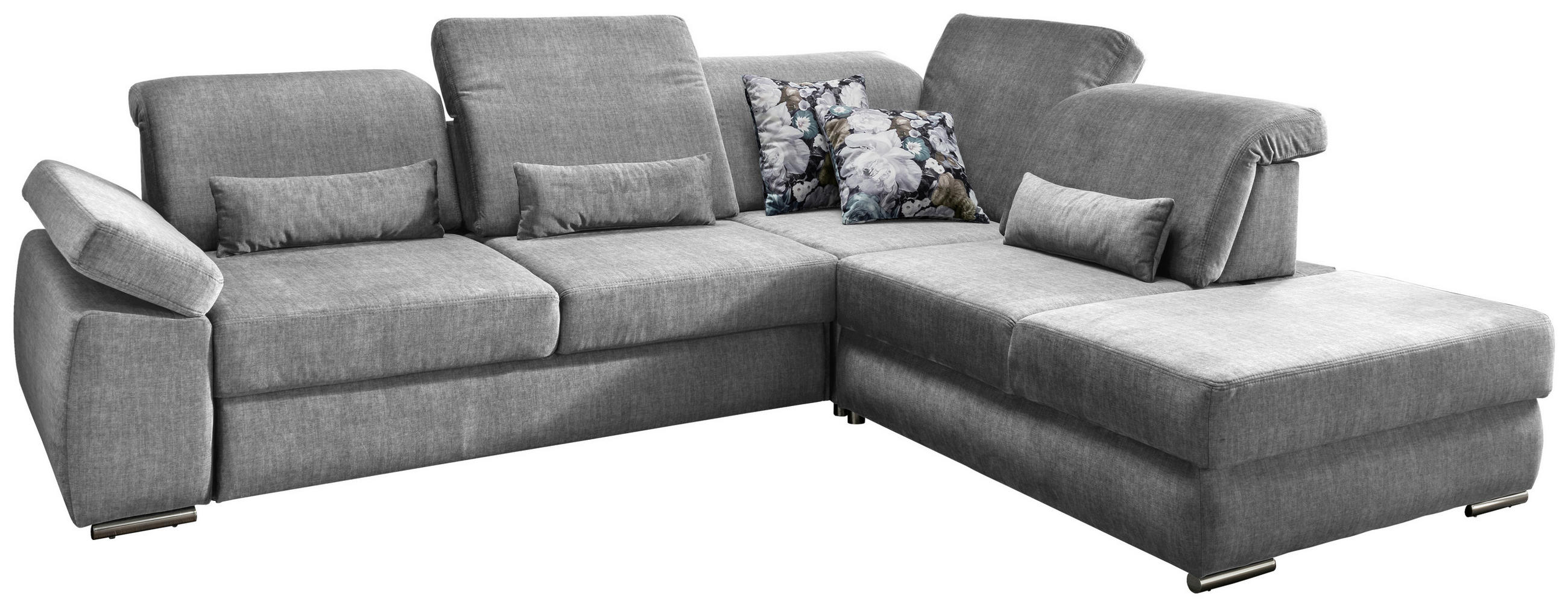 Ecksofa mit Schlaffunktion Silberfarben Velours  - Chromfarben/Silberfarben, MODERN, Holz/Textil (297/250cm) - Livetastic
