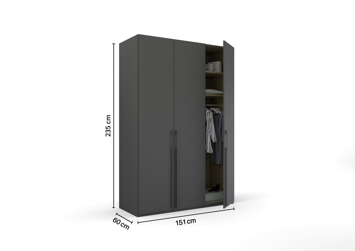 DREHTÜRENSCHRANK in Graphitfarben  - Graphitfarben, Trend, Holzwerkstoff/Metall (151/235/60cm) - Novel