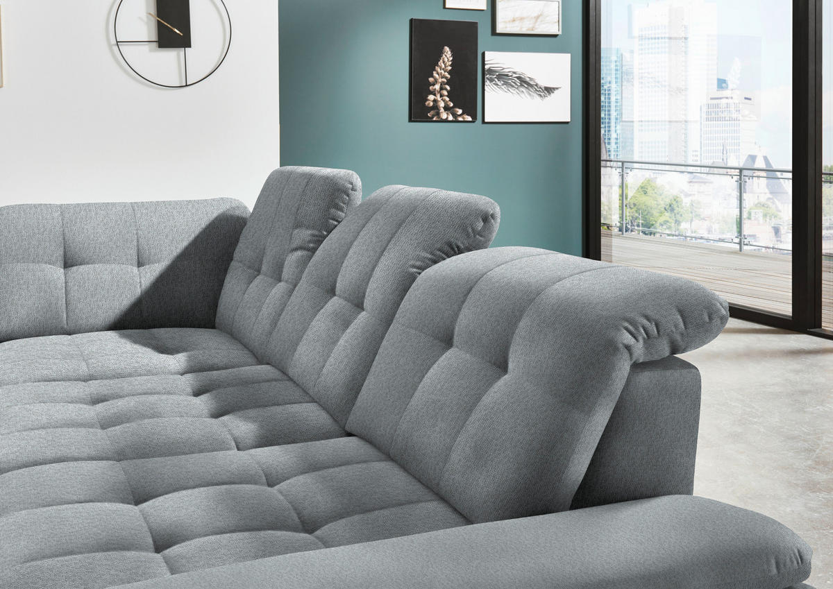 ECKSOFA in Chenille Blaugrau  - Chromfarben/Blaugrau, Design, Textil/Metall (260/310cm) - Beldomo Speed