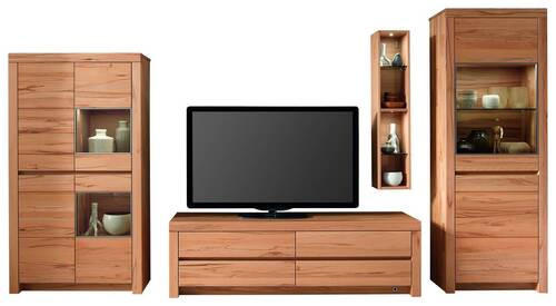 WOHNWAND  in Kernbuche  377,3/200,8/51,7 cm  - Kernbuche, Natur, Glas/Holz (377,3/200,8/51,7cm) - Valdera