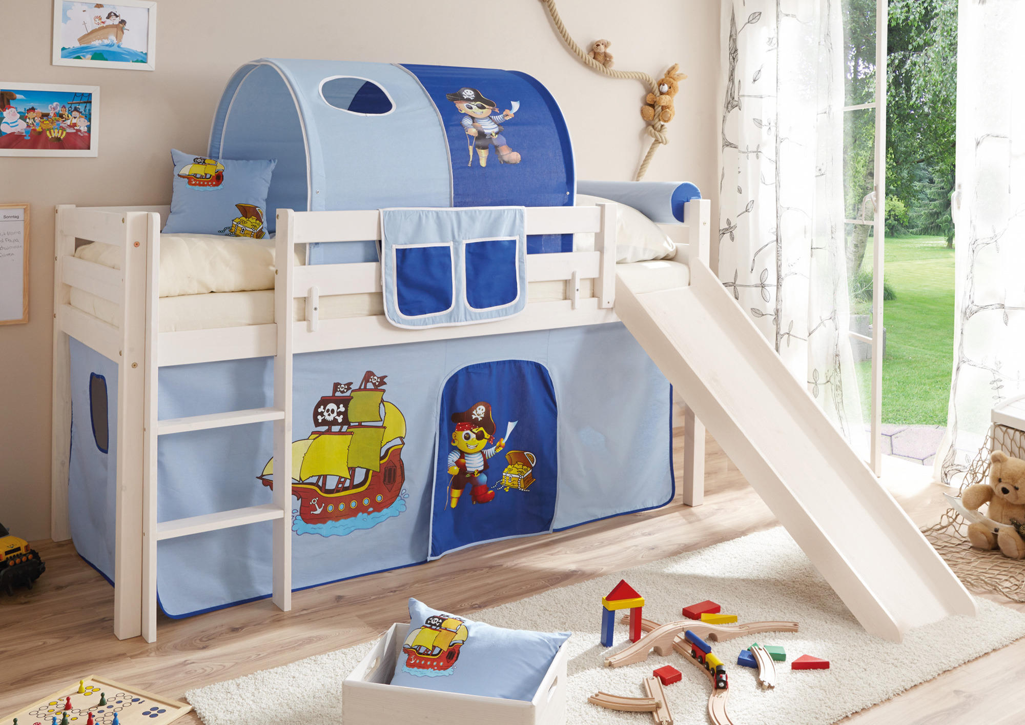 SPIELBETT Kiefer massiv 90/200 cm Blau, Weiß  - Blau/Weiß, Natur, Holz (90/200cm) - MID.YOU
