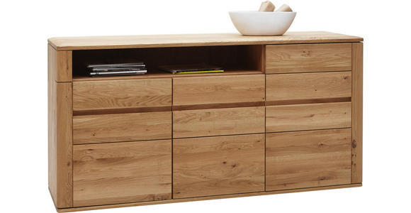 SIDEBOARD Wildeiche massiv geölt Eichefarben - Eichefarben/Schwarz, Design, Glas/Holz (172/86/47cm) - Valnatura