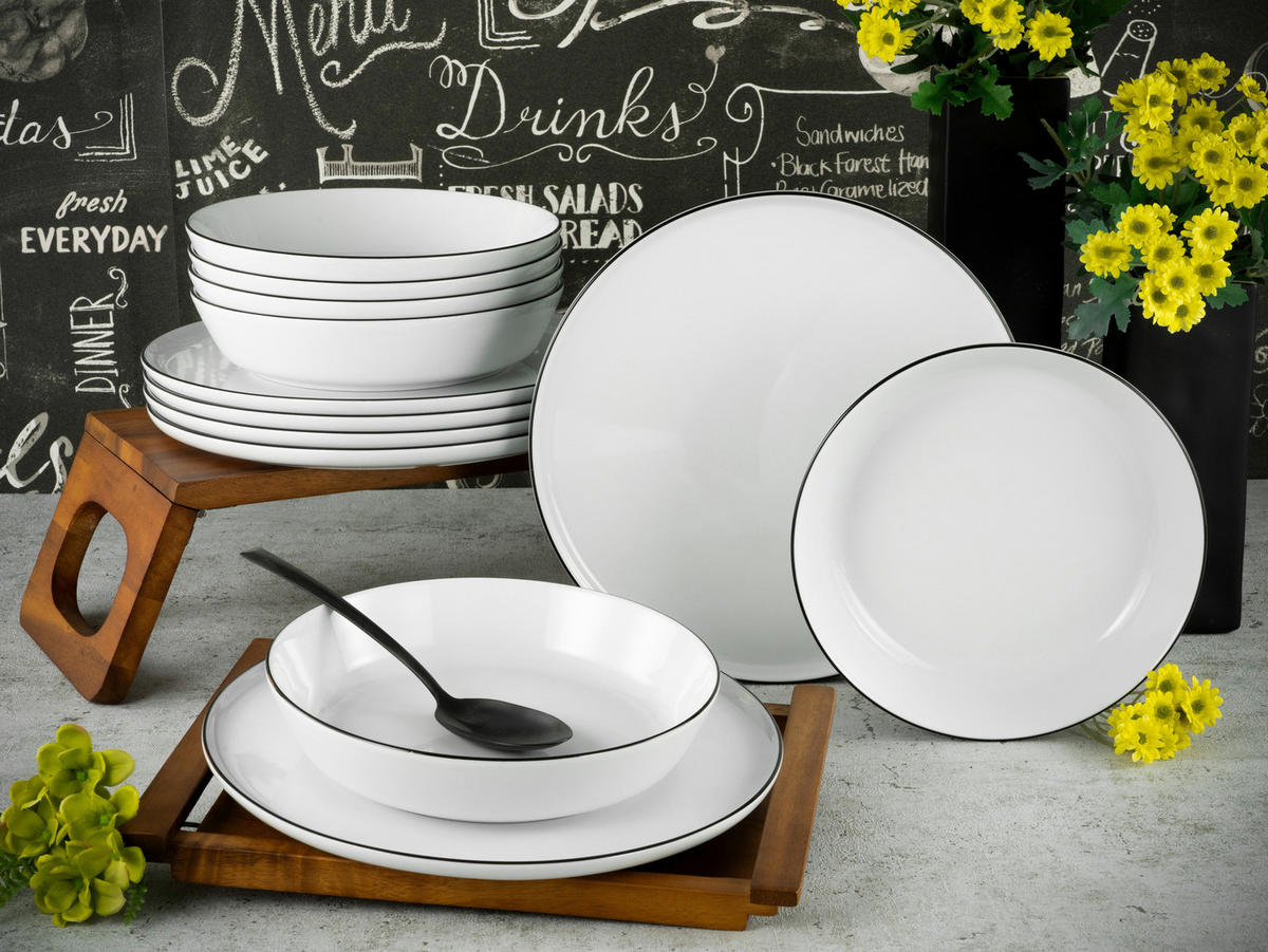 JÍDELNÍ SOUPRAVA, porcelán - bílá/černá, Basics, keramika - Creatable