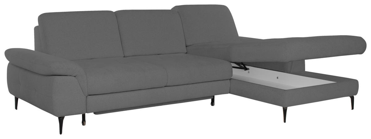 ECKSOFA ALMA in Chenille Dunkelgrau  285/191 cm  - Dunkelgrau/Schwarz, Design, Textil/Metall (285/191cm) - Livetastic